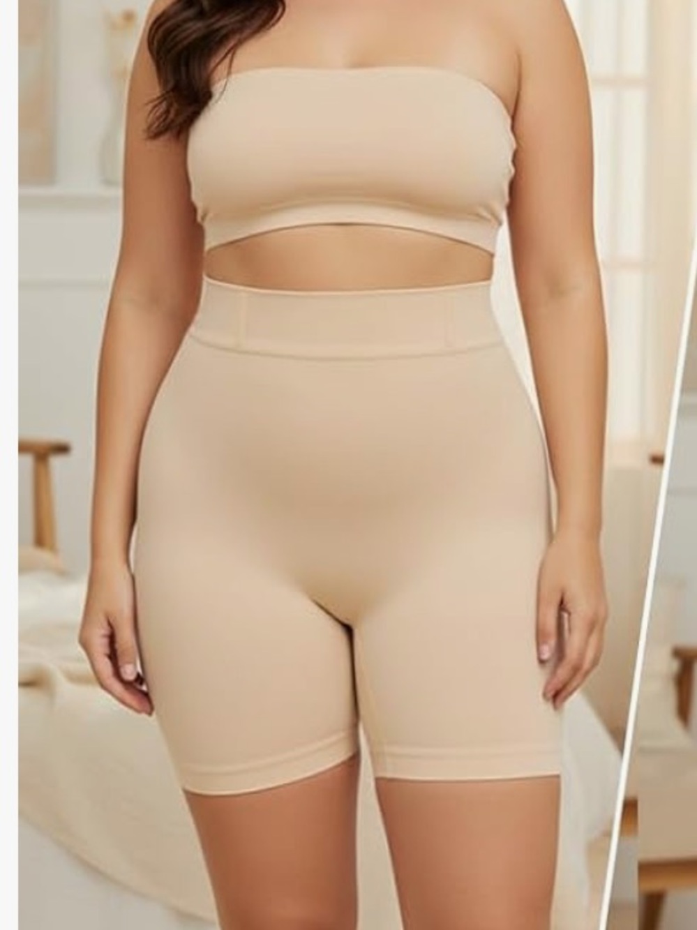 SHAPELLX Seamless Mid-Waist Shapewear Shorts in Nude Tummy control